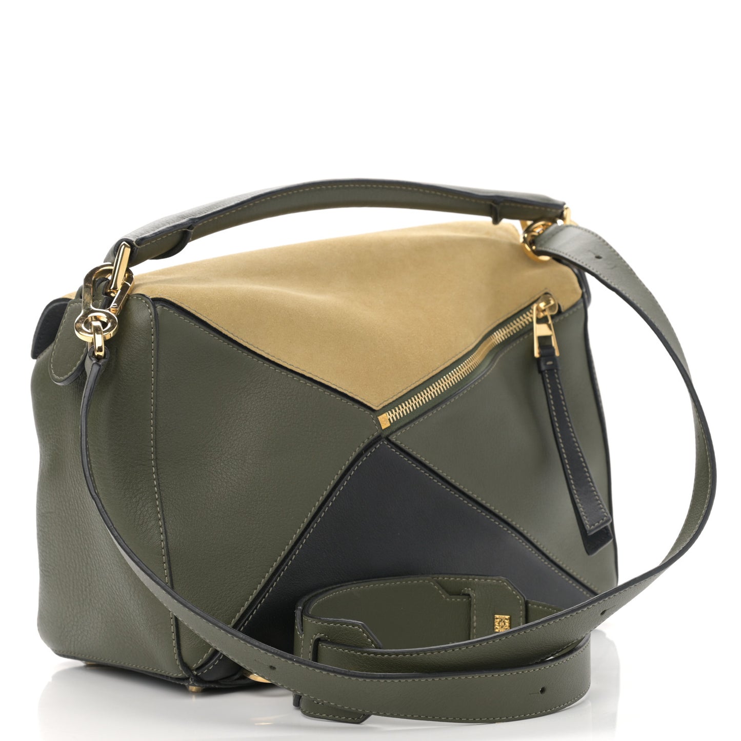 Calfskin Suede Medium Puzzle Bag Gold Avocado Green