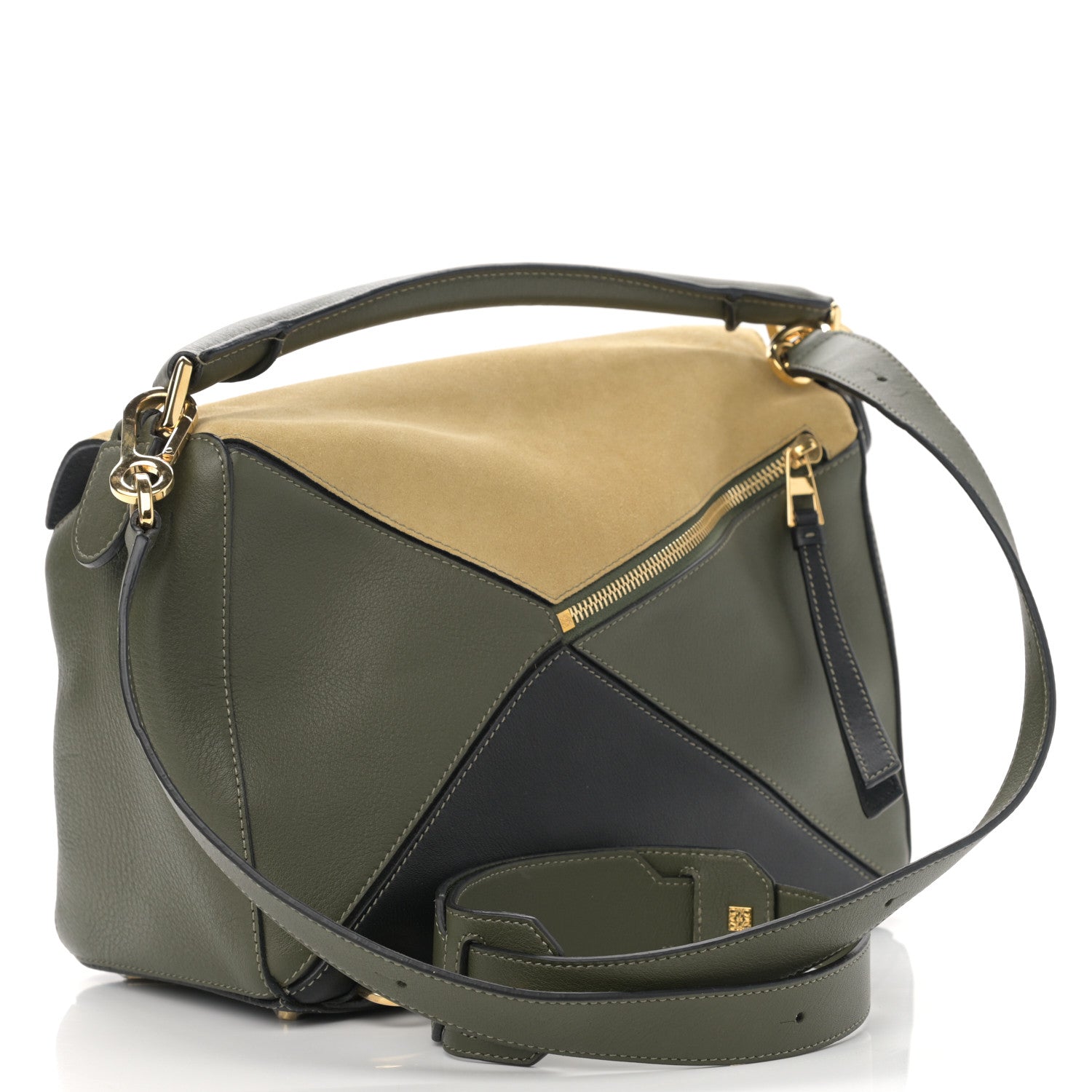 Loewe Calfskin Suede Medium Puzzle Bag Gold Avocado Green 3 of 11