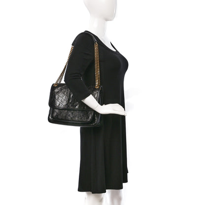 Saint Laurent Crinkled Calfskin Matelasse Monogram Medium Niki Chain Satchel Black 2 of 9