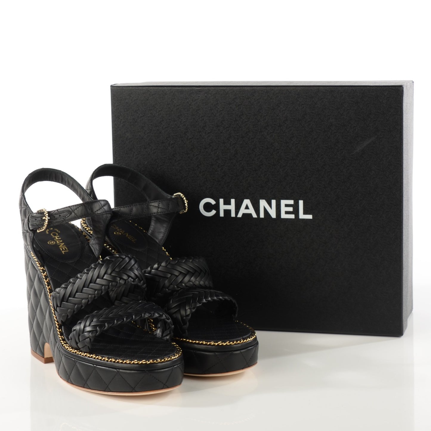 Calfskin Quilted Chain Sandals 41 Black