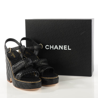 Chanel Calfskin Quilted Chain Sandals 41 Black 5 of 8