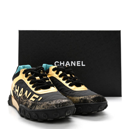 Chanel Metallic Lambskin Satin Finish Womens CC Sneakers 39.5 Black Gold 15 of 15