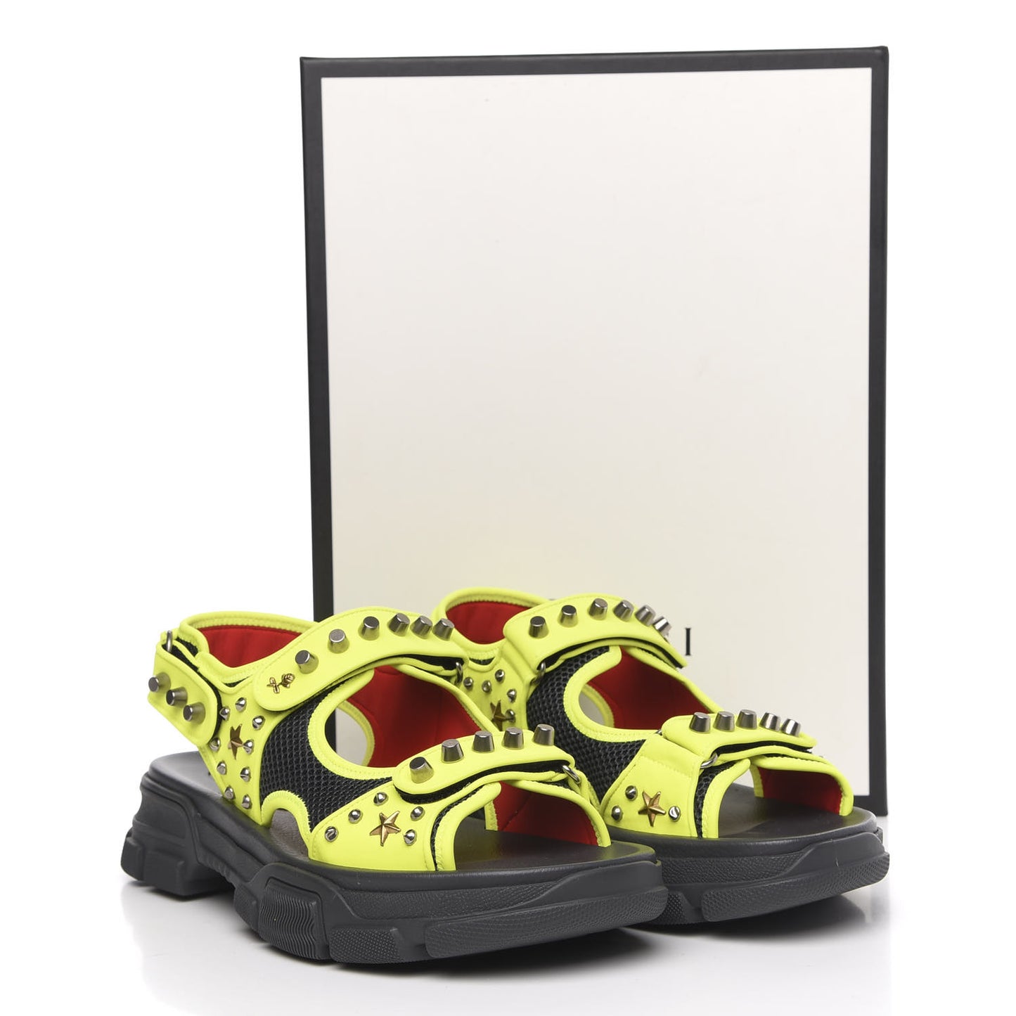 Technical Canvas Calfskin Studded Mens Aguru Sandals 11 Neon Yellow