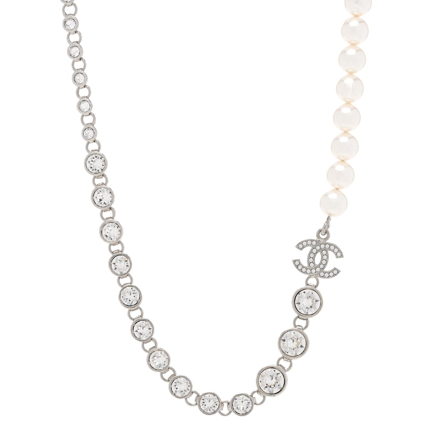 Pearl Crystal CC Choker Necklace Silver