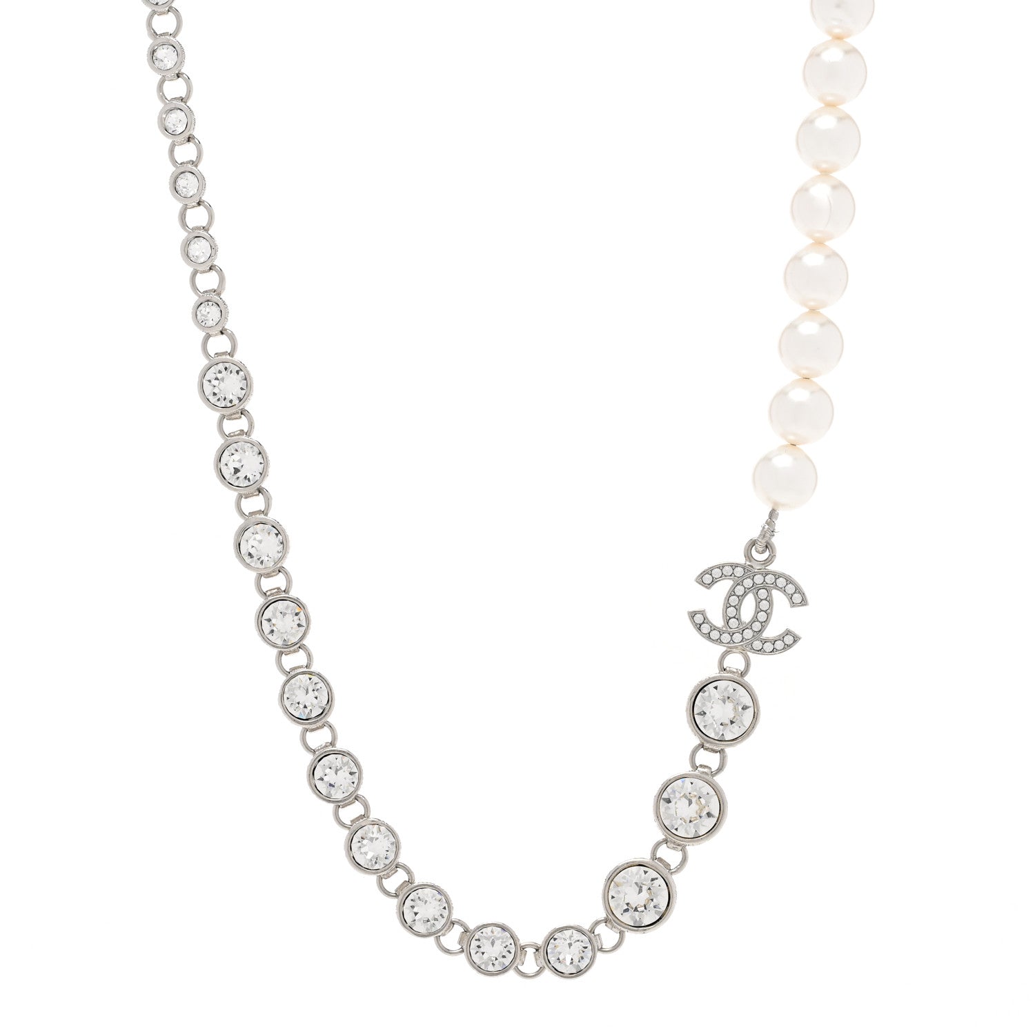 Chanel Pearl Crystal CC Choker Necklace Silver 1 of 6