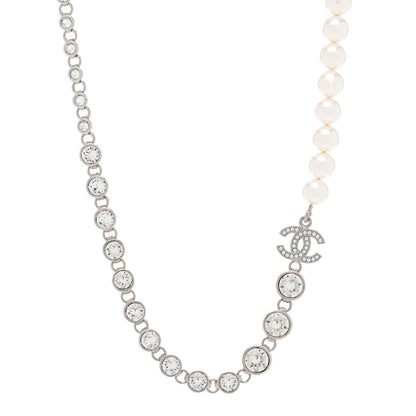 Chanel Pearl Crystal CC Choker Necklace Silver 1 of 6