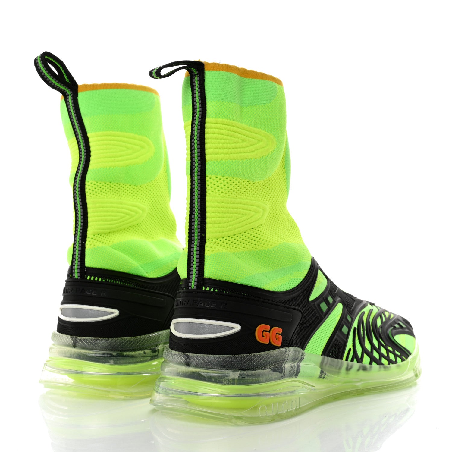 Gucci Rubber Technical Fabric Mens Ultrapace R Mid Top Sock Sneakers 11 Black Neon Green Yellow Fluo Crop 4 of 8