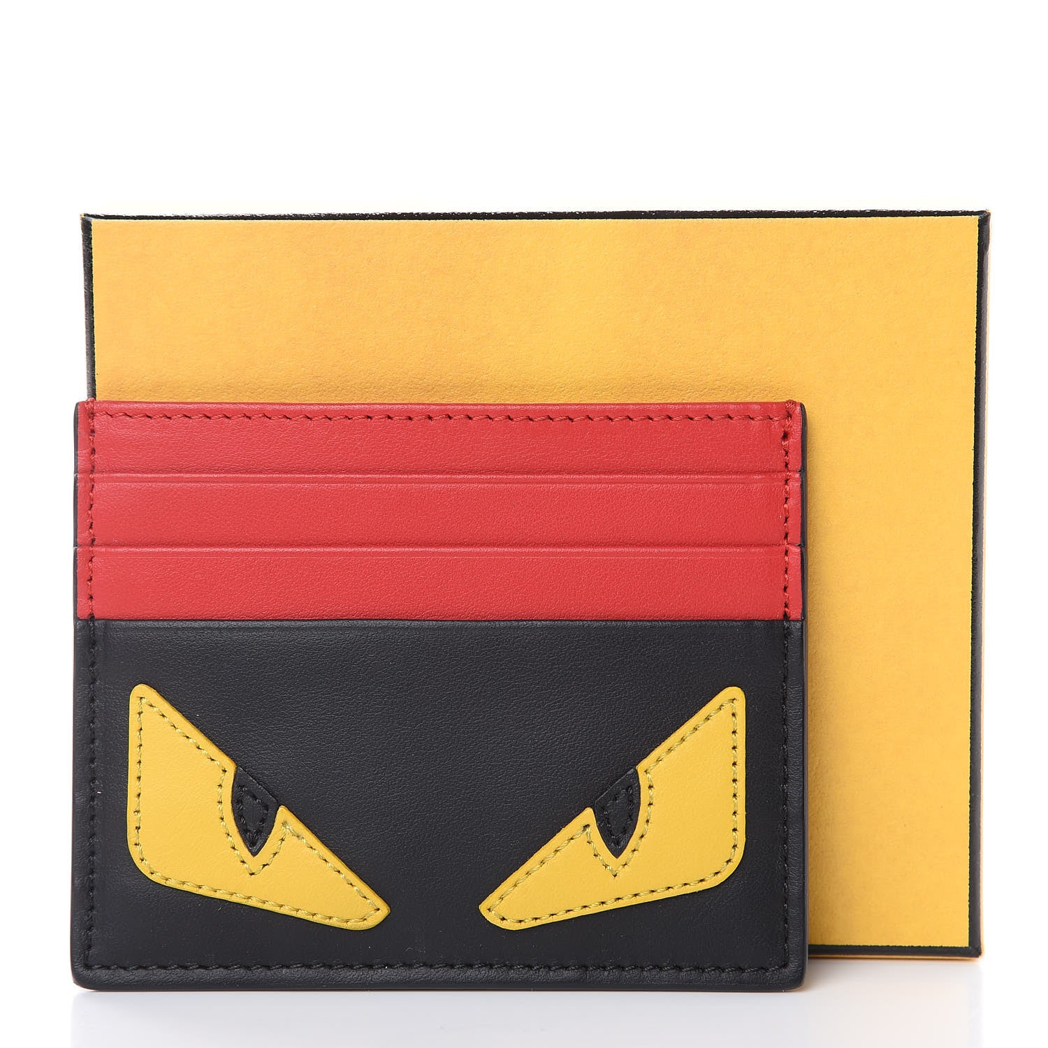 Fendi Vitello Century Monster Eyes Inlay Card Holder Black Giallo Rosso 8 of 8