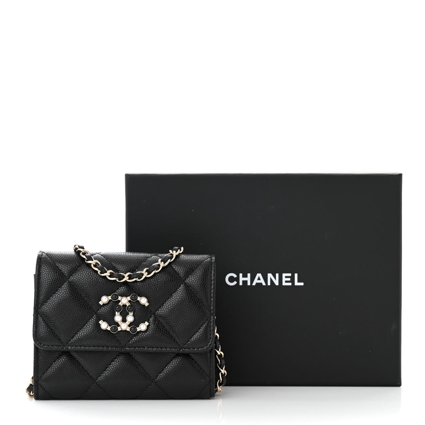 Caviar Quilted Coco Candy Card Holder On Chain Black