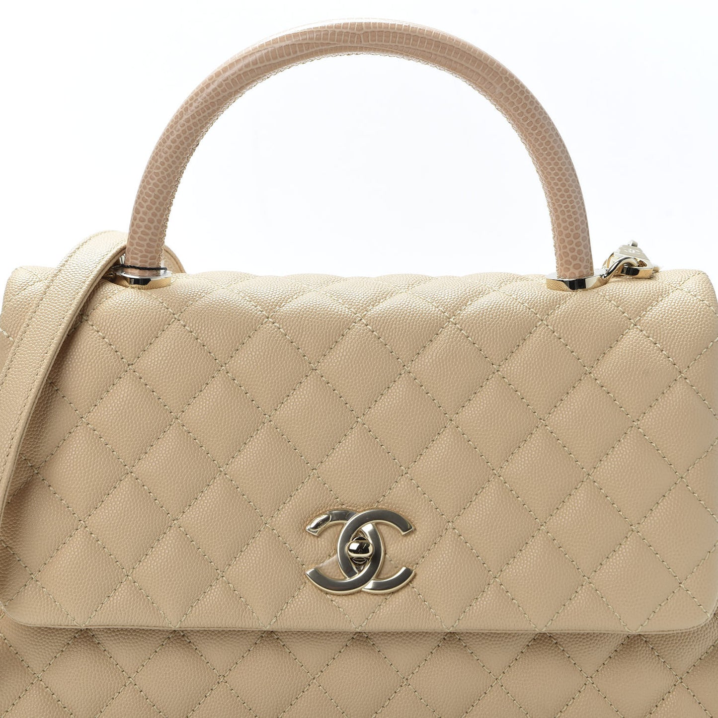 Caviar Lizard Embossed Quilted Small Coco Handle Flap Beige