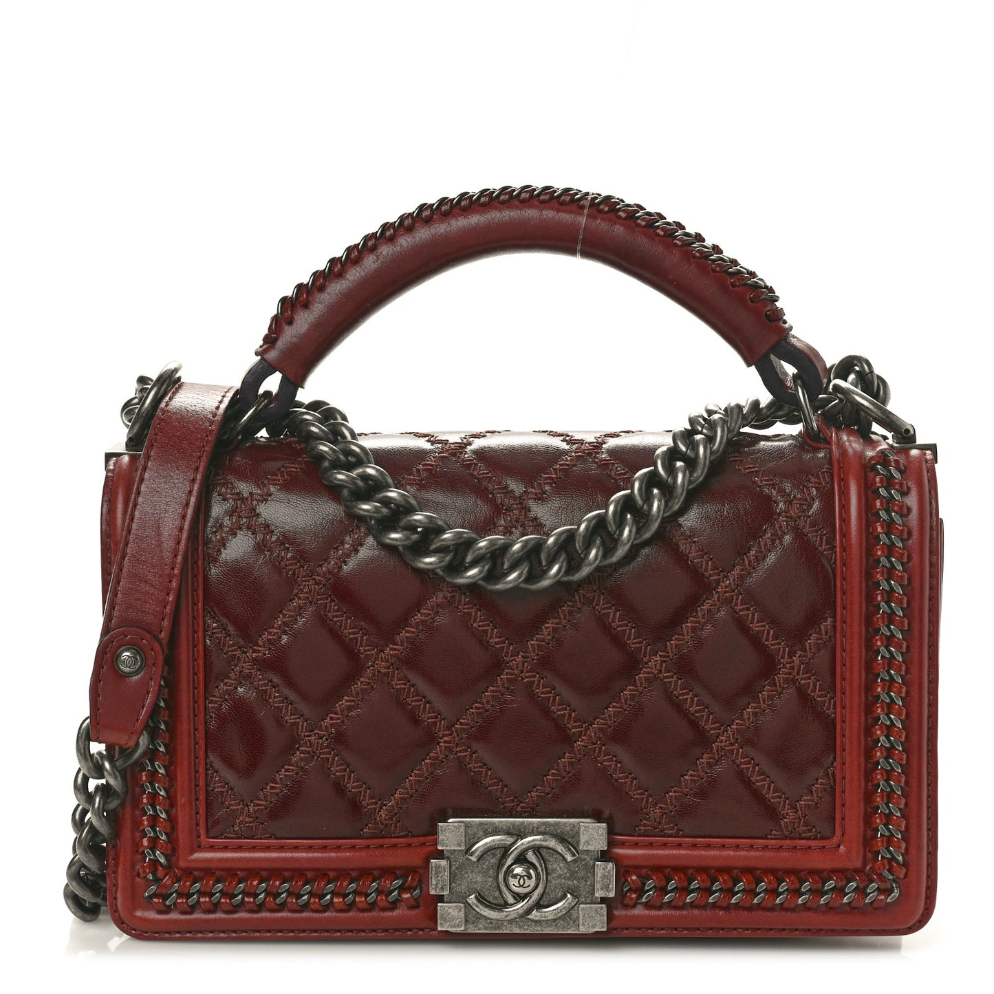 Goatskin Quilted Medium Boy Handle Flap Burgundy