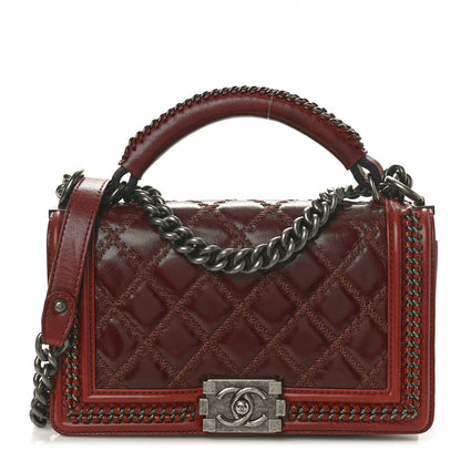 Chanel Goatskin Quilted Medium Boy Handle Flap Burgundy 1 of 10