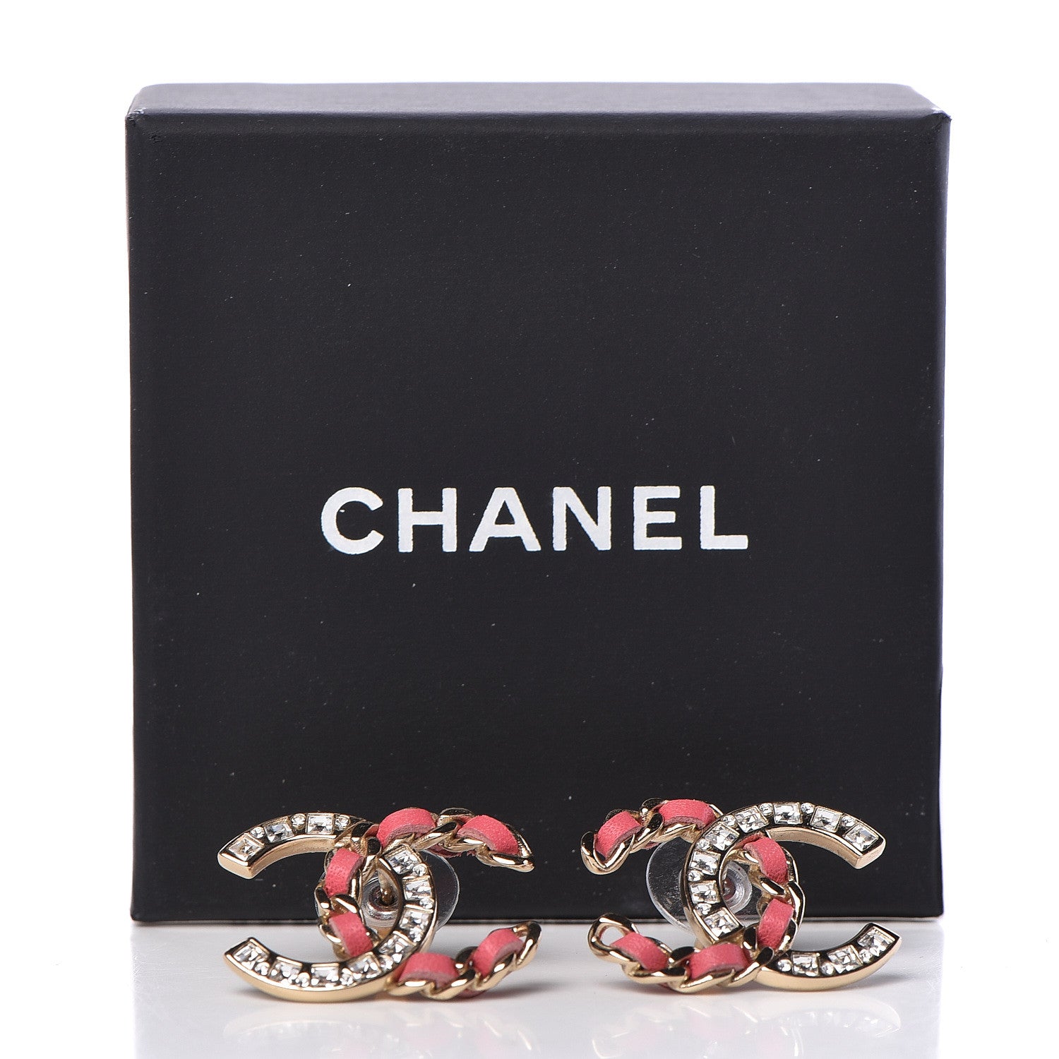 Chanel Crystal Baguette Lambskin Large CC Earrings Gold Pink 5 of 5