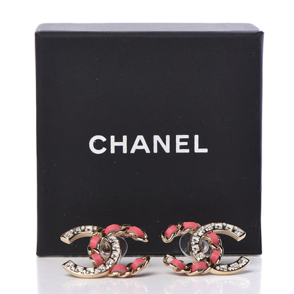 Chanel Crystal Baguette Lambskin Large CC Earrings Gold Pink 5 of 5