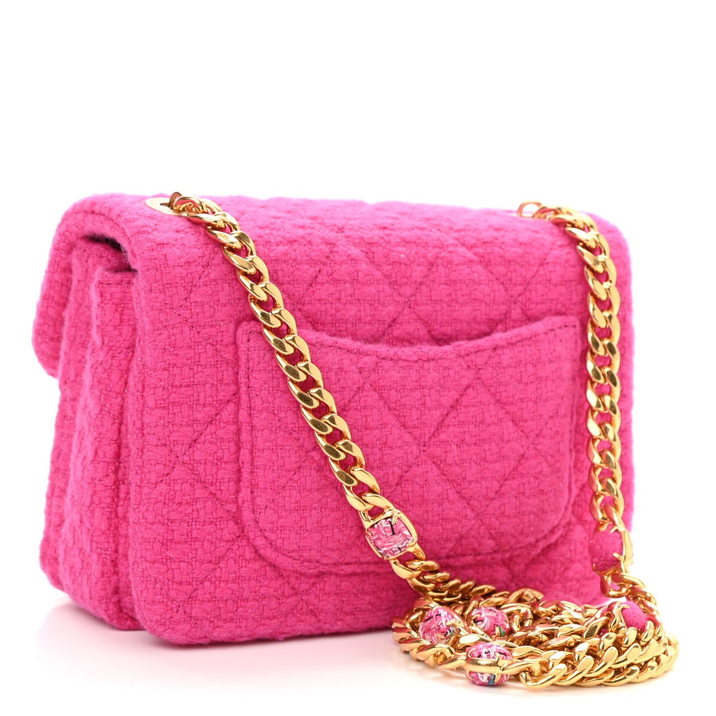 Cashmere Tweed Quilted Mini Bijoux Flap Fuchsia