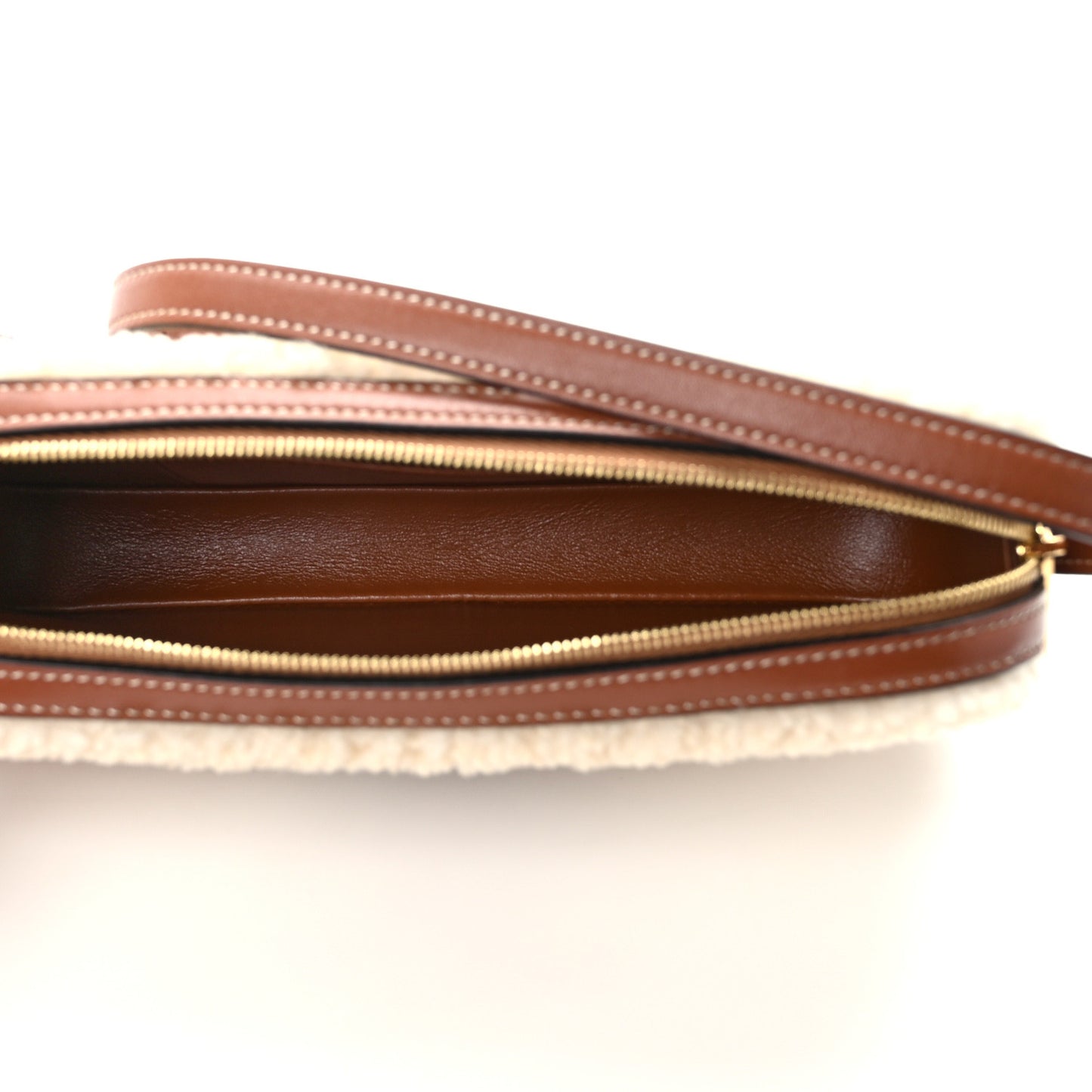 Shearling Calfskin Cuir Triomphe Mini Camera Shoulder Bag Natural Tan
