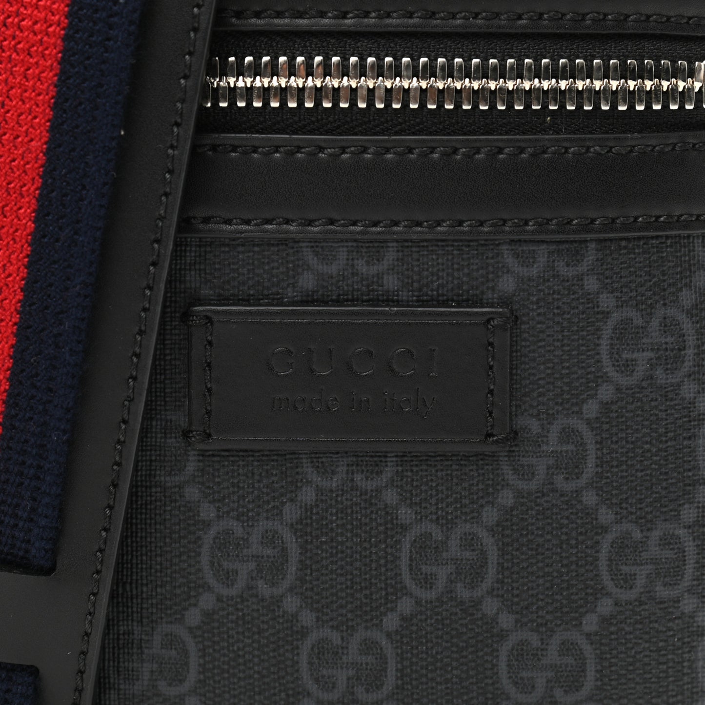 GG Supreme Monogram Appia Calfskin Web Small Camera Messenger Bag Black Grey