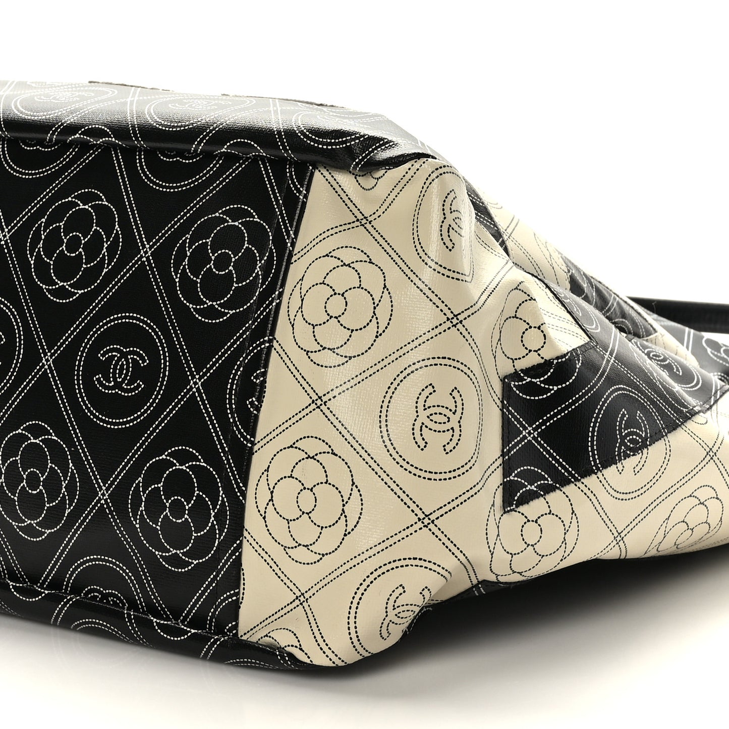 Coated Canvas Camellia Large Shopping Tote Black Beige