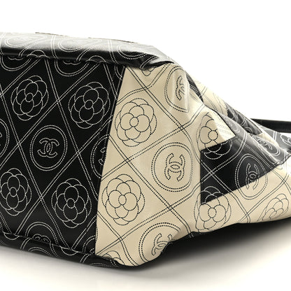 Chanel Coated Canvas Camellia Large Shopping Tote Black Beige 8 of 8