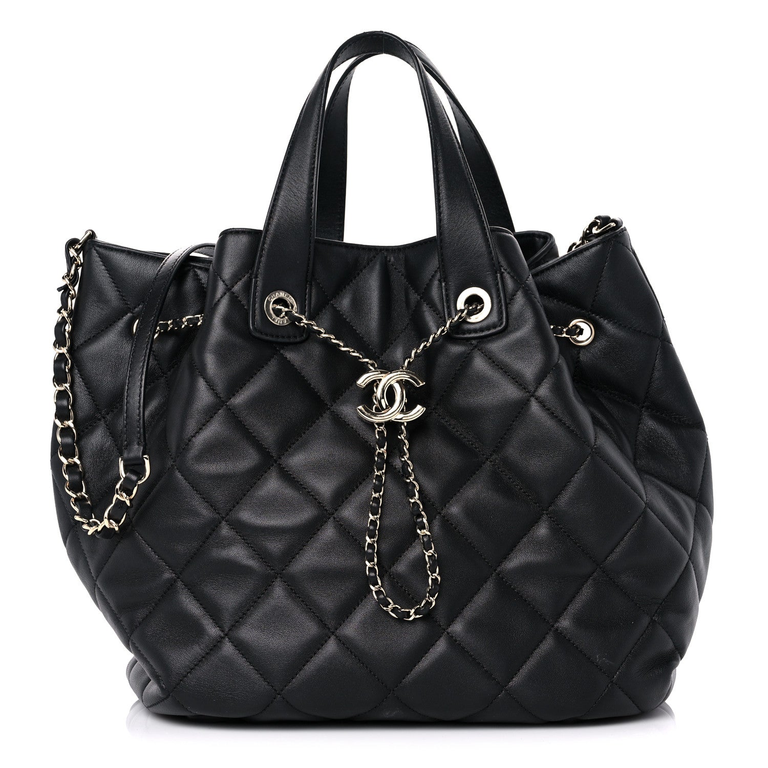 Chanel Lambskin Quilted CC Dweller Drawstring Tote Black 1 of 13