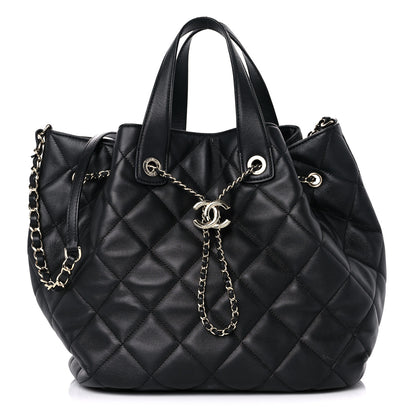 Chanel Lambskin Quilted CC Dweller Drawstring Tote Black 1 of 13