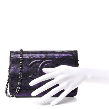 Chanel Iridescent Lizard Embossed Timeless CC Wallet on Chain WOC Purple 2 of 9