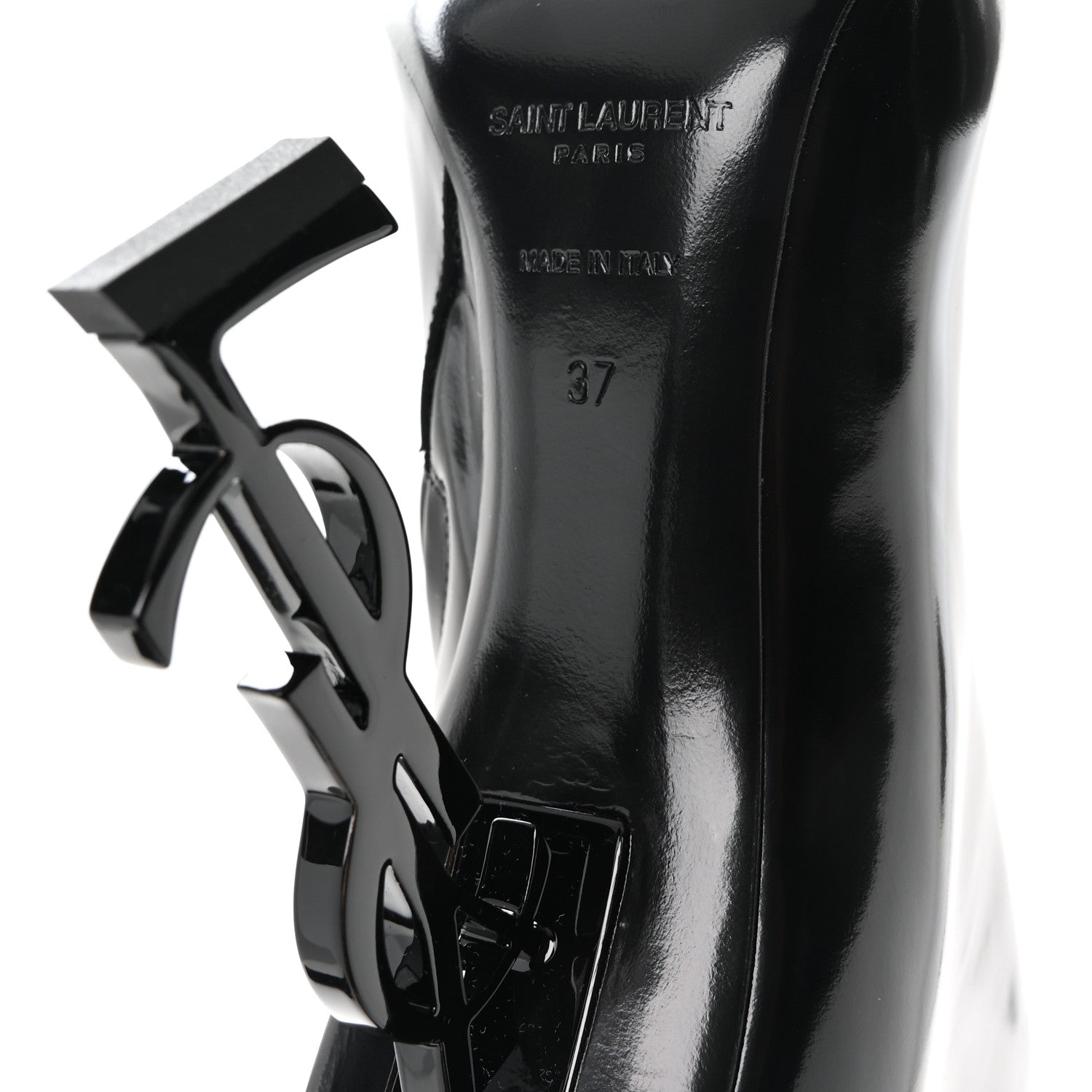 Saint Laurent Glazed Calfskin Opyum Ankle Boots 37 Black 7 of 9