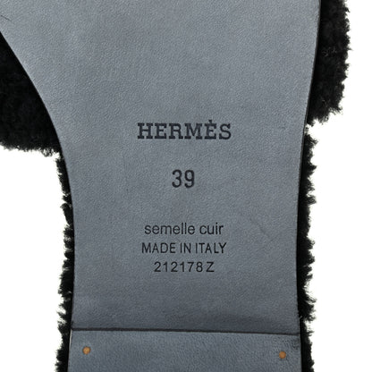 Hermes Woolskin Oran Sandals 39 Black 6 of 7