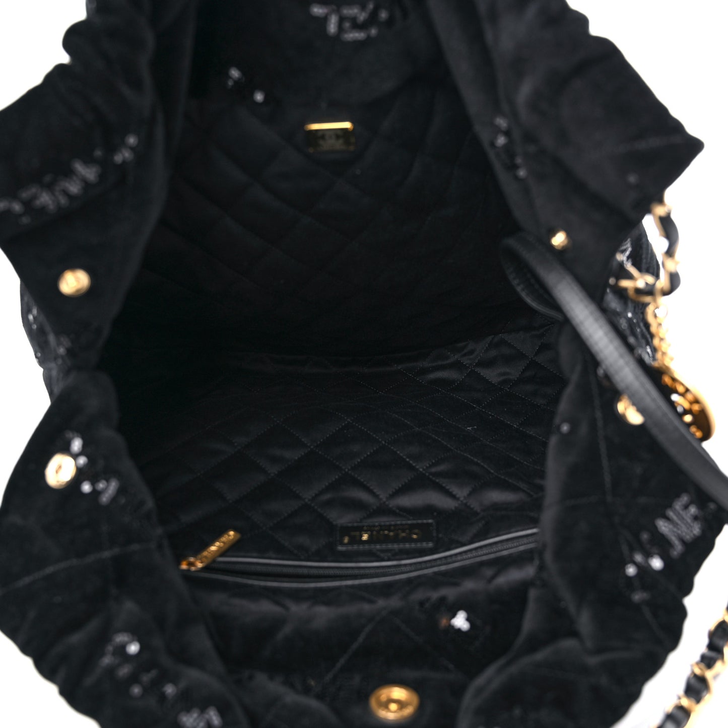 Velvet Sequin Quilted Chanel 22 Black