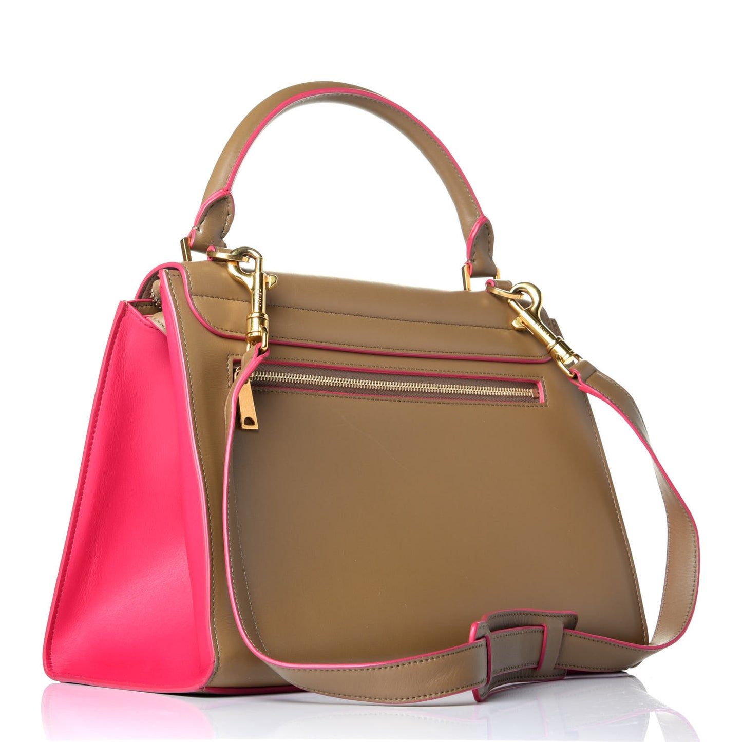Smooth Calfskin Small Bi-Color Trapeze Taupe Fuchsia