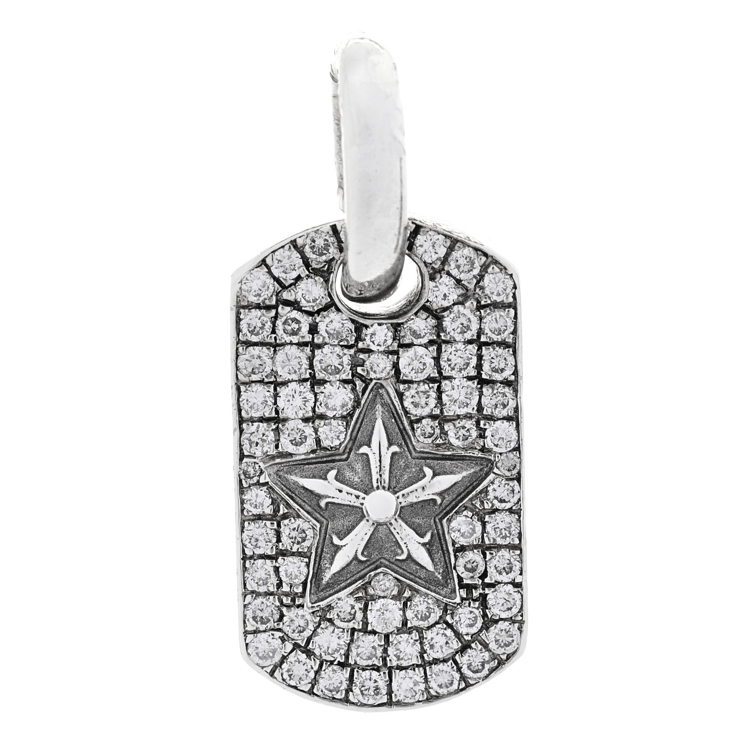 Chrome Hearts Sterling Silver Diamond Tiny Star Dog Tag Pave Charm