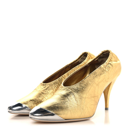 Chanel Crumpled Laminated Lambskin Calfskin Pumps 40 Gold Silver 4 of 10