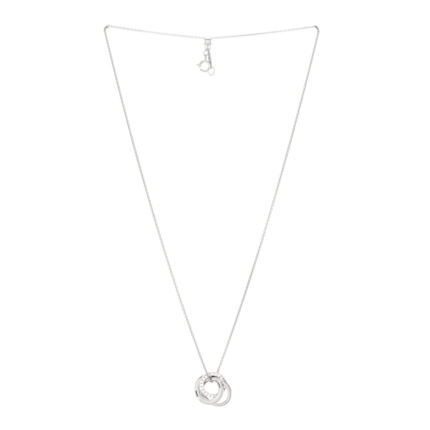 18K White Gold Diamond Triple Interlocking Circles Pendant Necklace