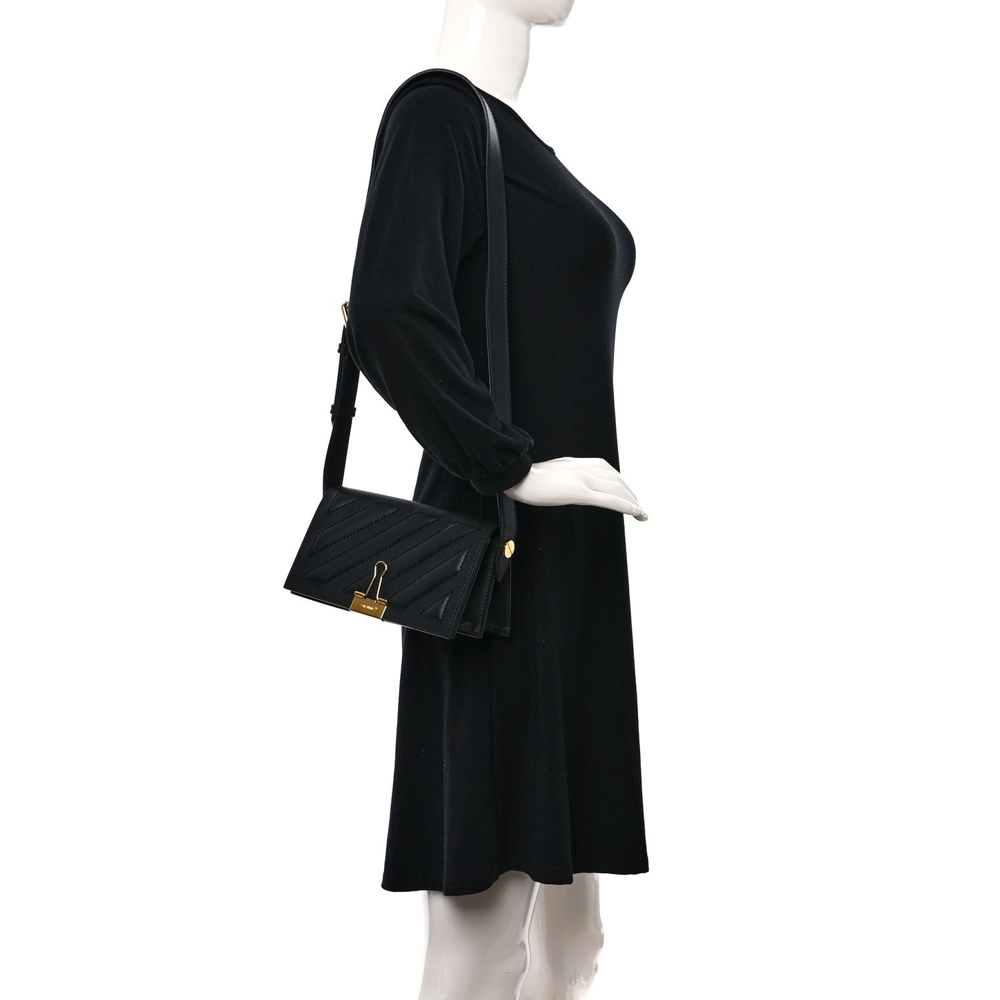 Calfskin Diag Binder Flap Bag Black