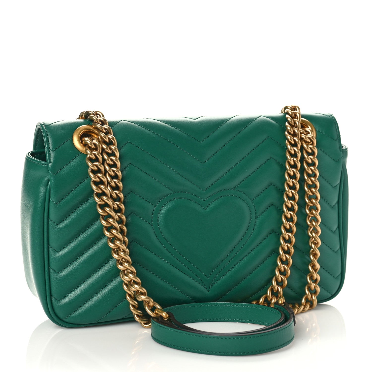 Gucci Calfskin Matelasse Small GG Marmont Shoulder Bag Emerald Green 3 of 9