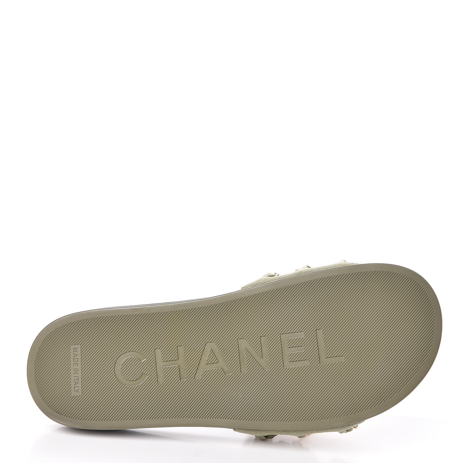 Chanel Canvas Chain Flat Sandals 38 Khaki 6 of 9