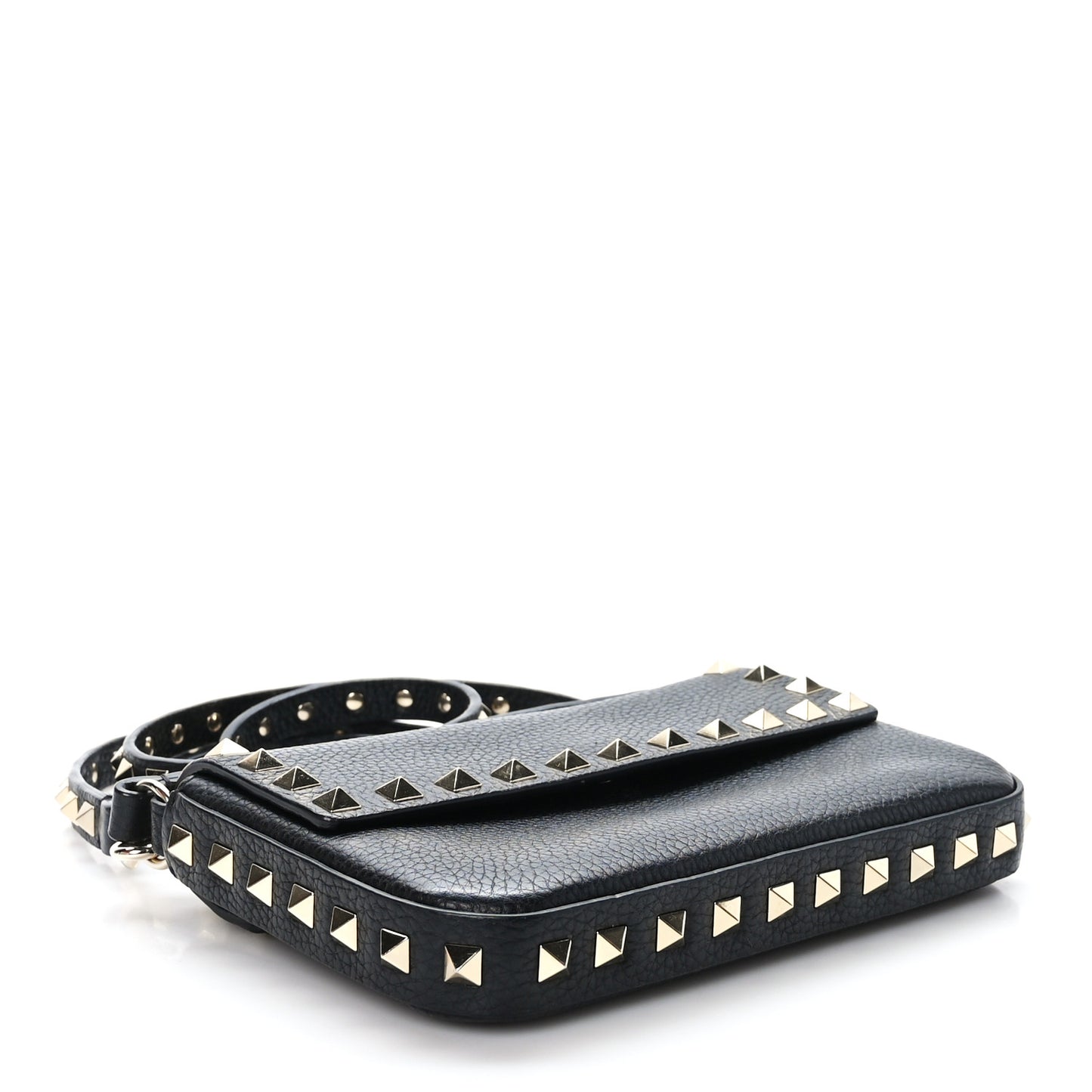 Grainy Calfskin Rockstud Crossbody Pouch Black