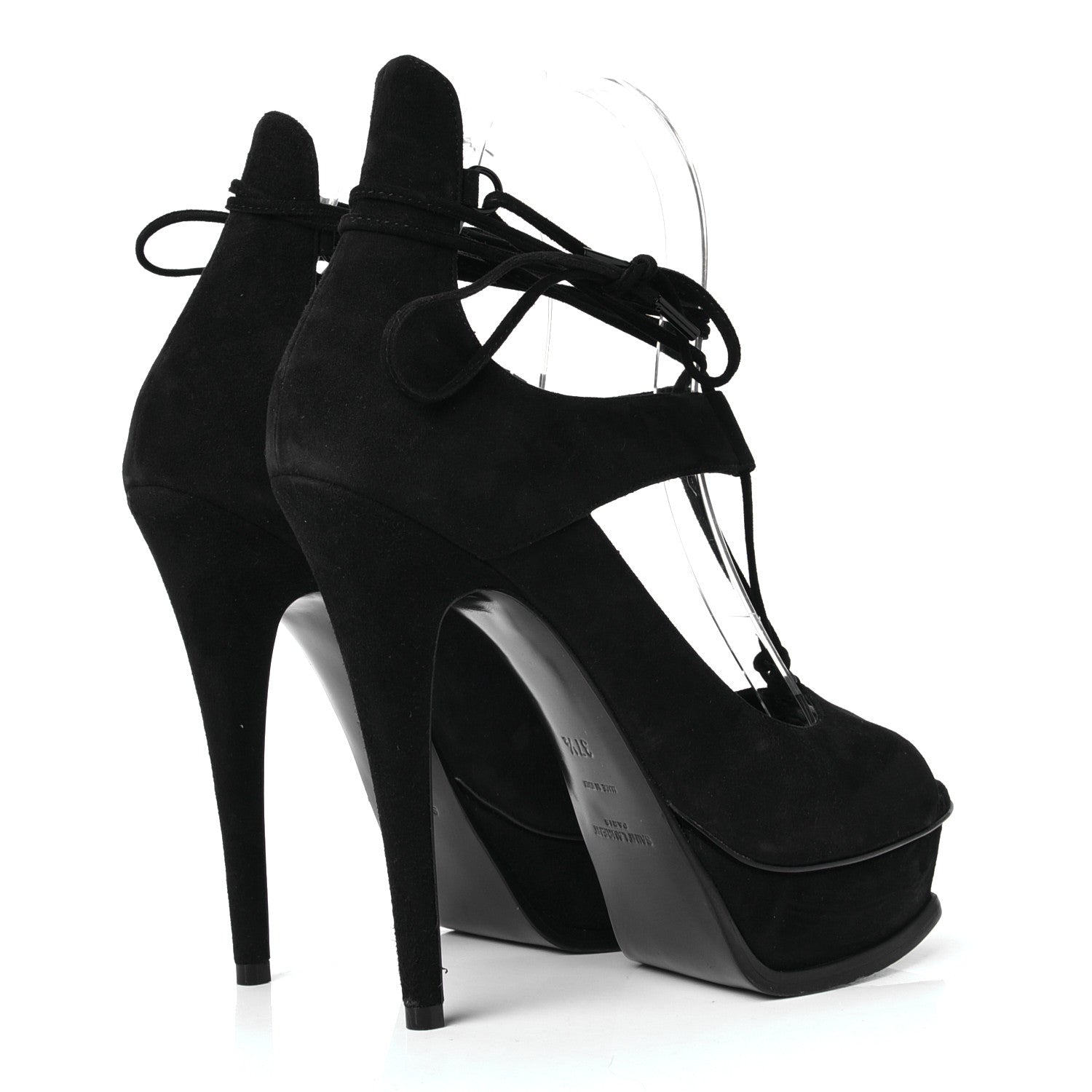 Saint Laurent Suede Lou Tribute 105 Lace Platform Sandals 37.5 Black 3 of 5
