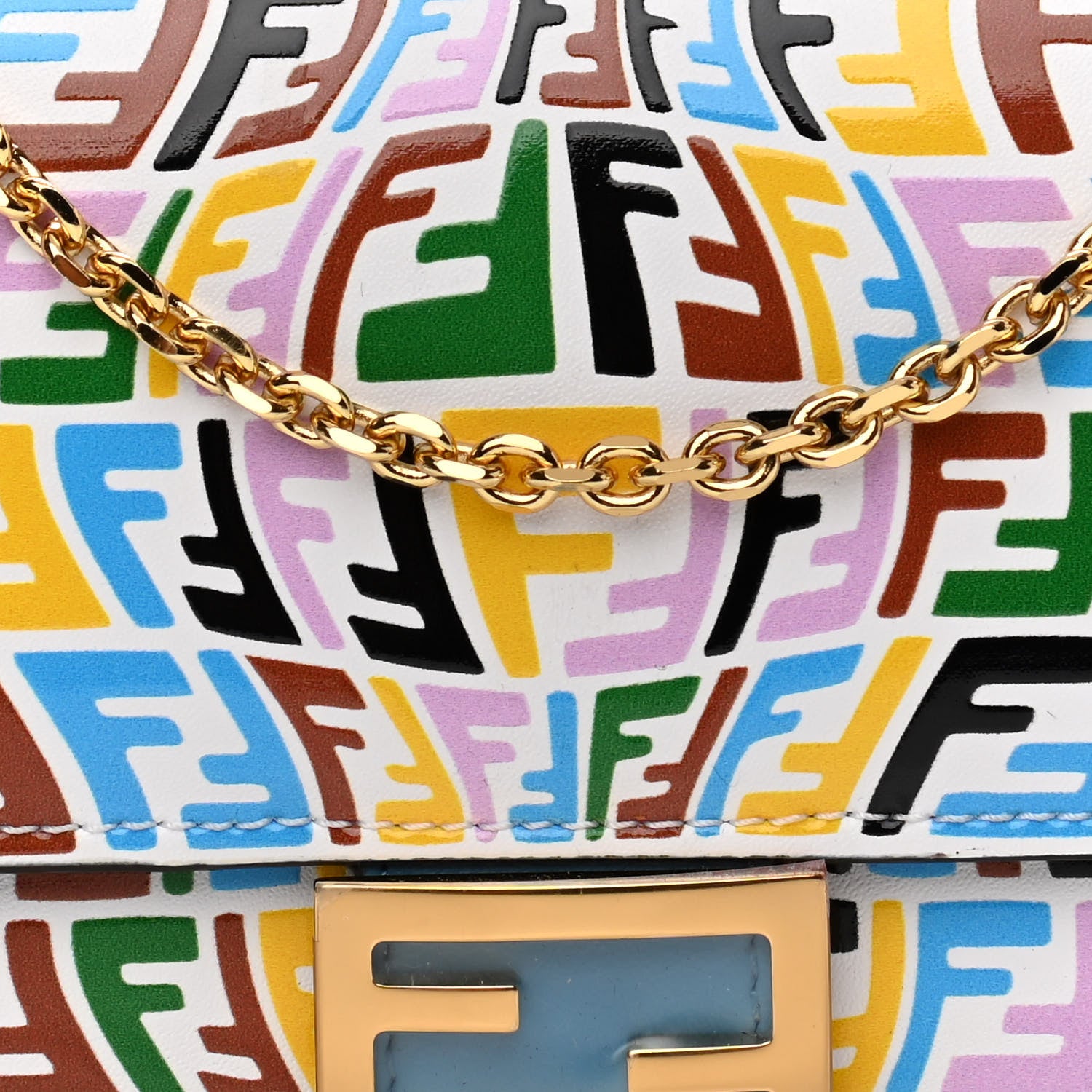 Fendi X SARAH COLEMAN Vitello Liberty Ceylon Micro FF Fish Eye Embossed Continental Envelope Wallet On Chain Multicolor Cyber Blue 8 of 11