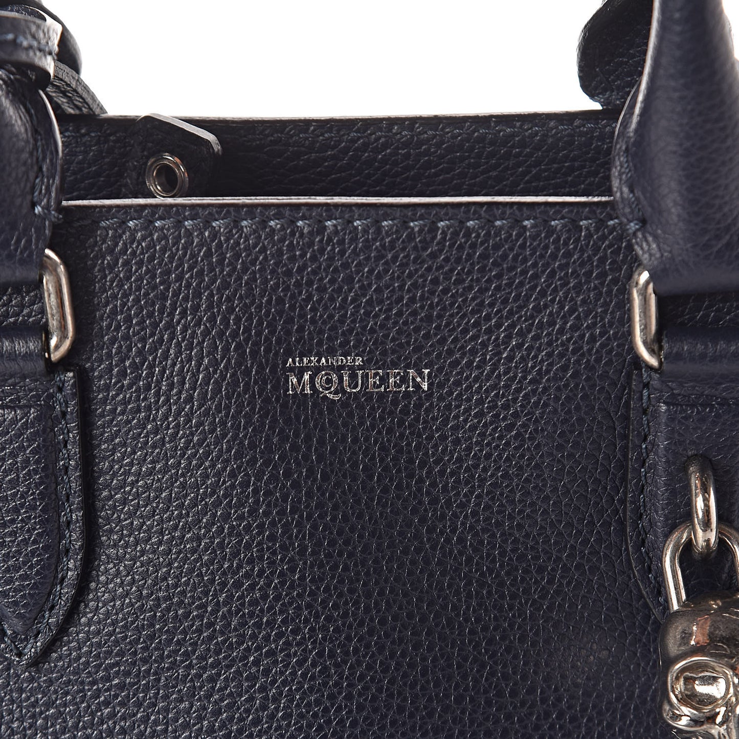 Pebbled Calfskin Small Skull Padlock Zip Around Tote Navy