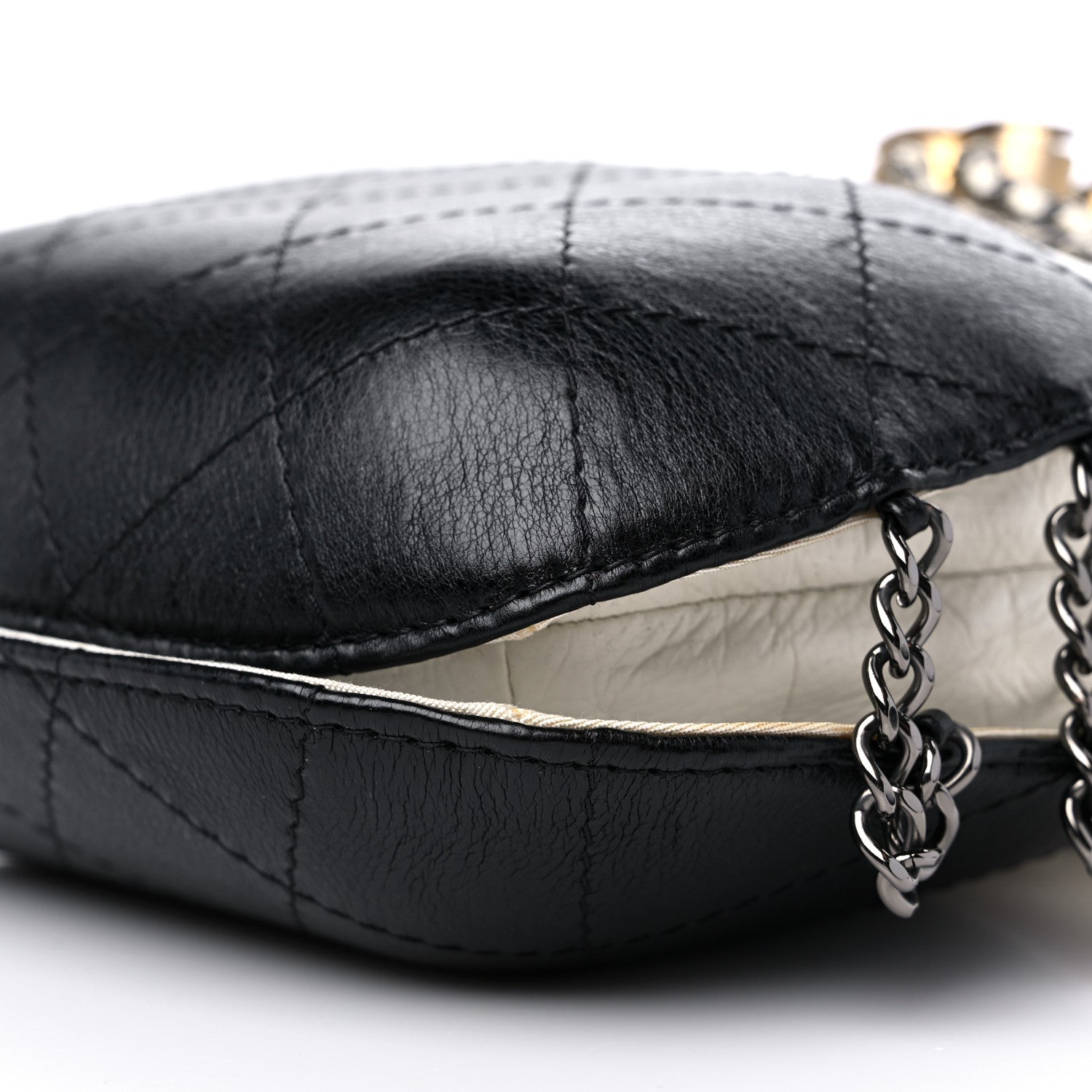 Chanel Aged Calfskin Quilted Small Gabrielle Bucket White Black 9 of 12