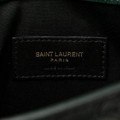 Saint Laurent Calfskin Crocodile Embossed Uptown Monogram Clutch Dark Green 6 of 10