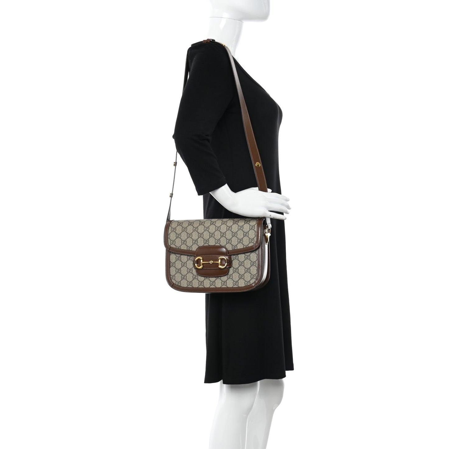 GG Supreme Monogram Horsebit 1955 Shoulder Bag Beige Brown Sugar