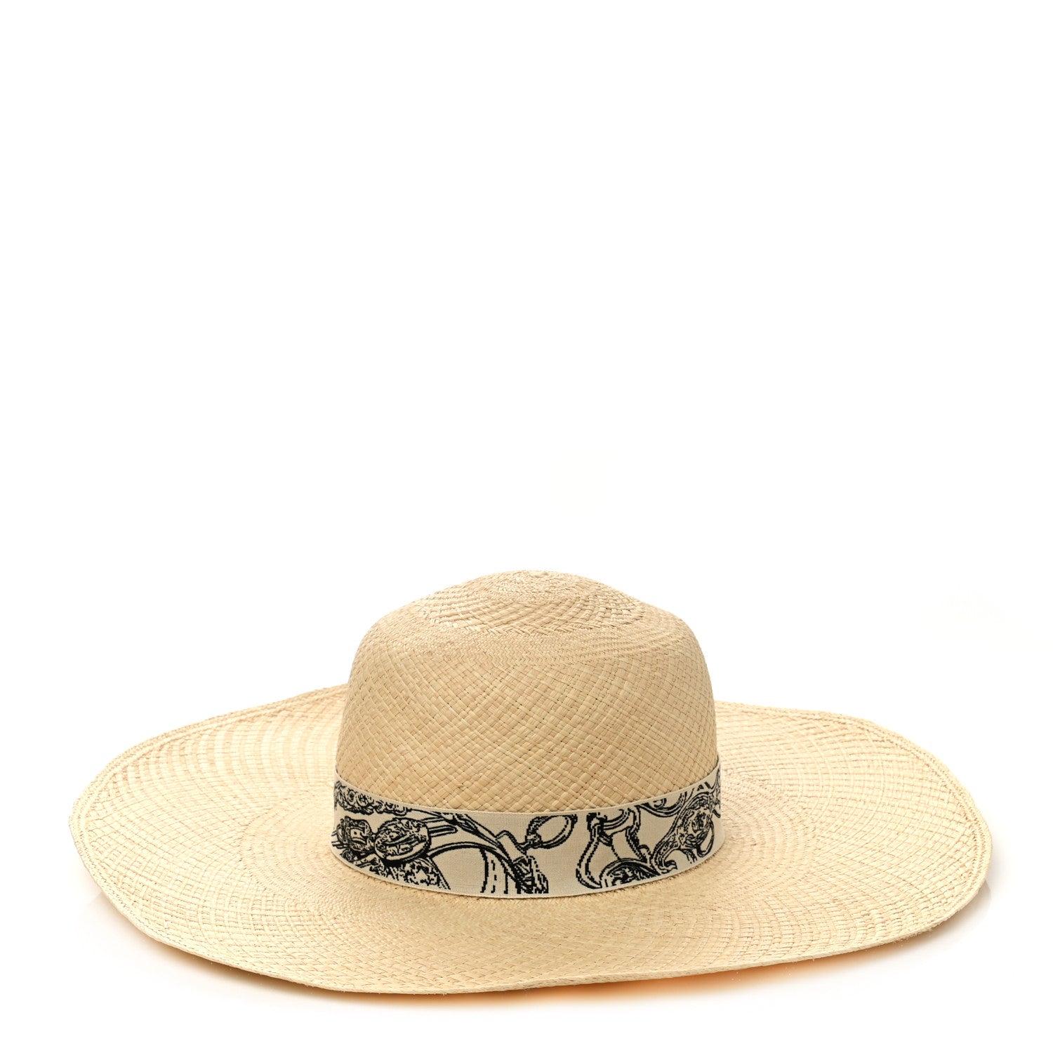 Hermes Straw Brides De Gala Panama Carrousel Hat 58 Naturel Ecru Black 1 of 9