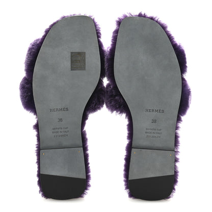 Hermes Woolskin Oran Sandals 38 Violet Fonce 6 of 9