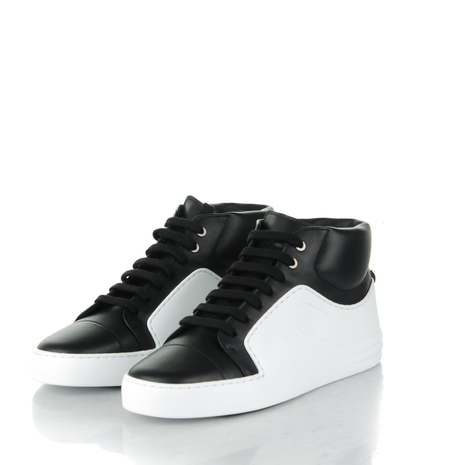 Chanel Calfskin CC Sneakers 38 Black White 3 of 8