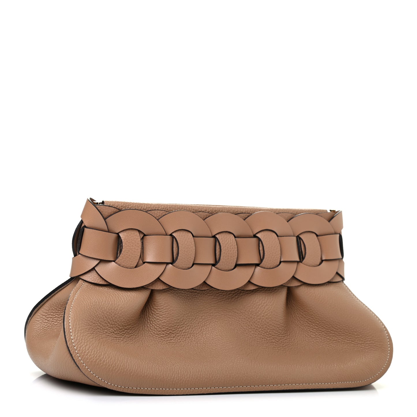 Grained Calfskin Darryl Clutch Cement Brown