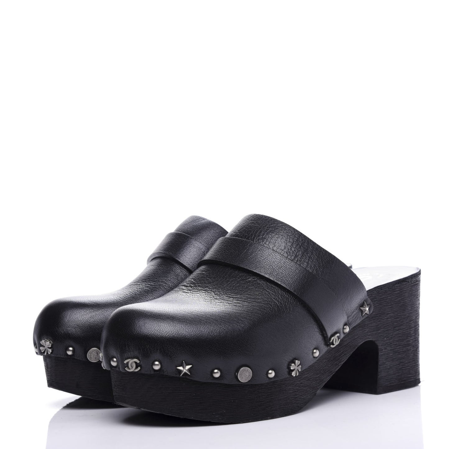 Calfskin CC Lucky Charms Studded Clogs 37 Black