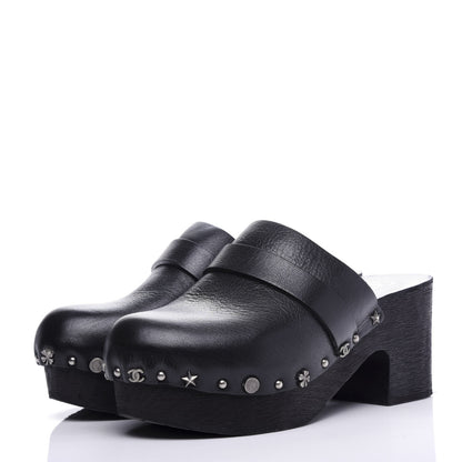 Chanel Calfskin CC Lucky Charms Studded Clogs 37 Black 3 of 10