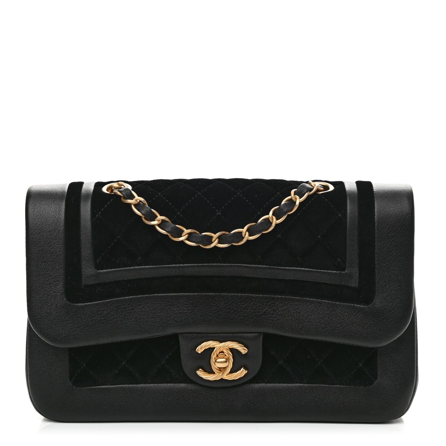 Metallic Lambskin Velvet Quilted Medium Flap Black